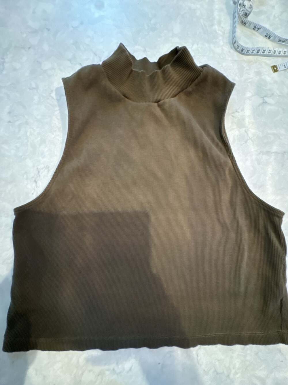 Everlane Mock Neck Tank Top Size L dark green/Brown Ribbed Knit